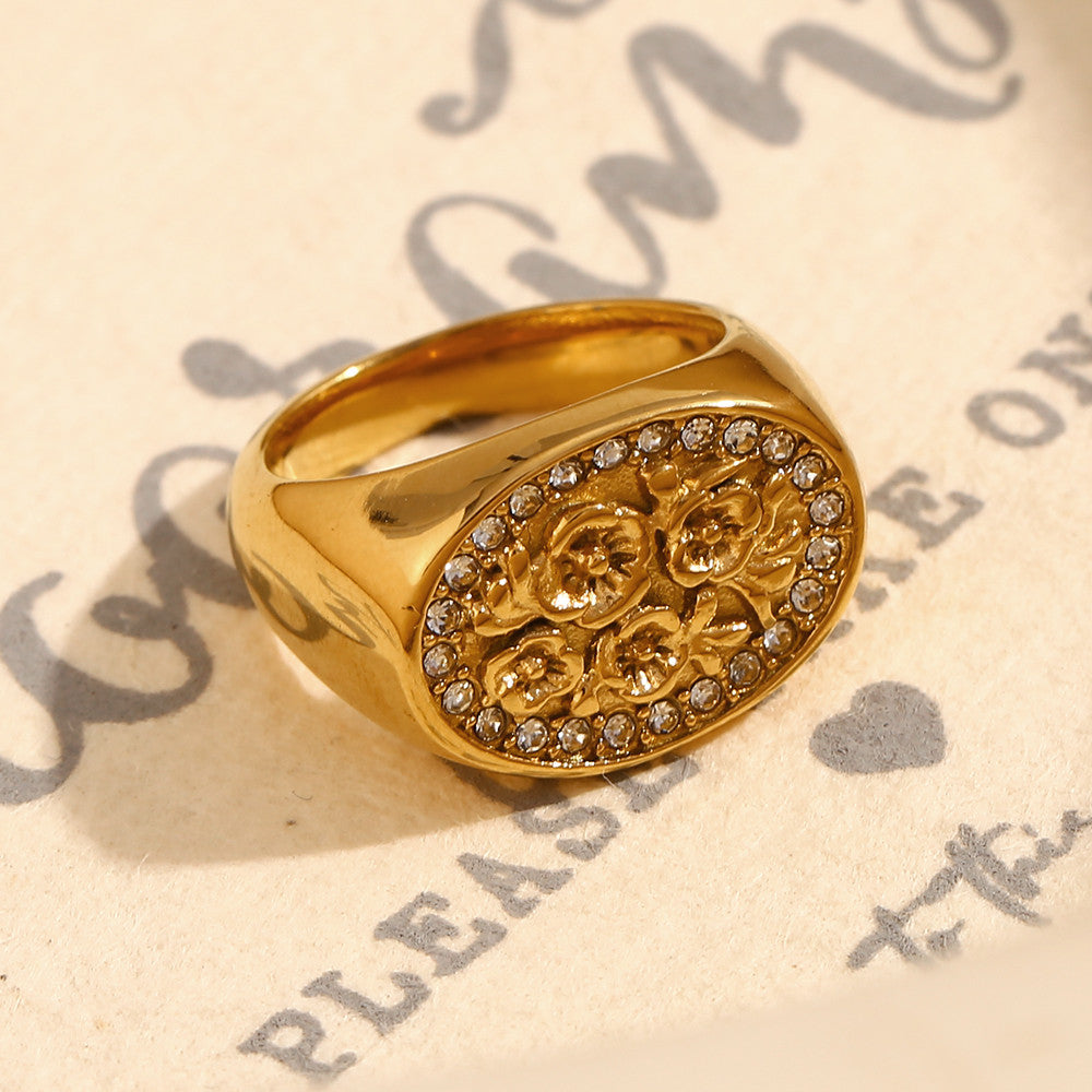 Ladies 18k Gold No Fade Stainless Steel Vintage Small Flower Waterproof Rings