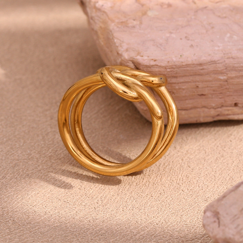Ladies 18k Gold Stainless Steel Waterproof Three Layers Knot High Fashion Rings