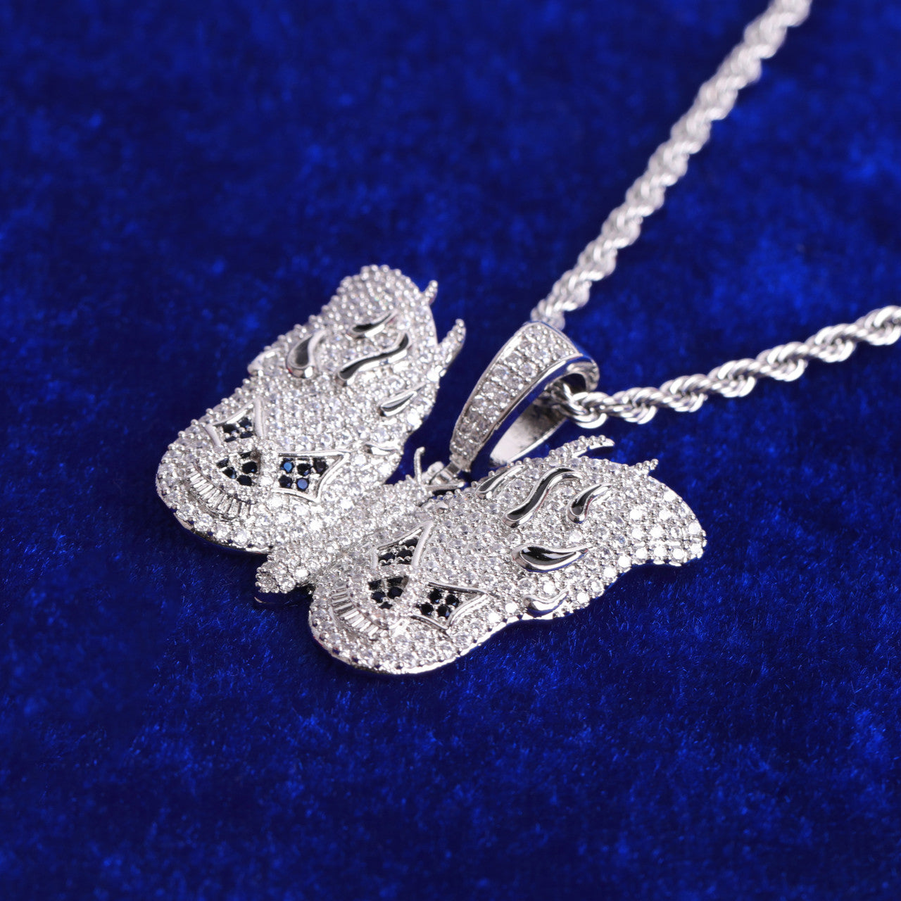 Ladies Anime Bling Bling 24k Gold Butterfly Hip Hop Pendant Chain Necklace