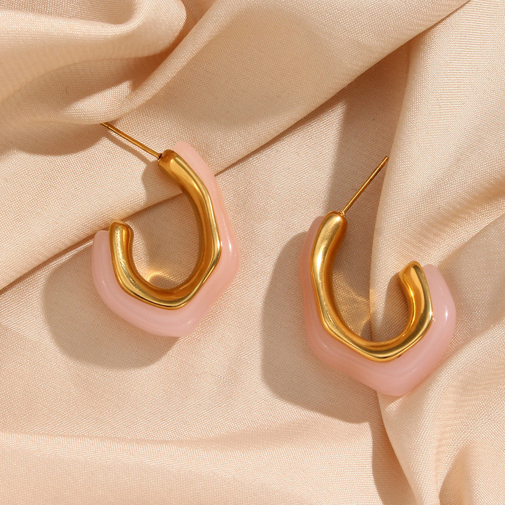 18k Gold Stainless Steel Tarnish Free Resin Crystal Hoop Earrings