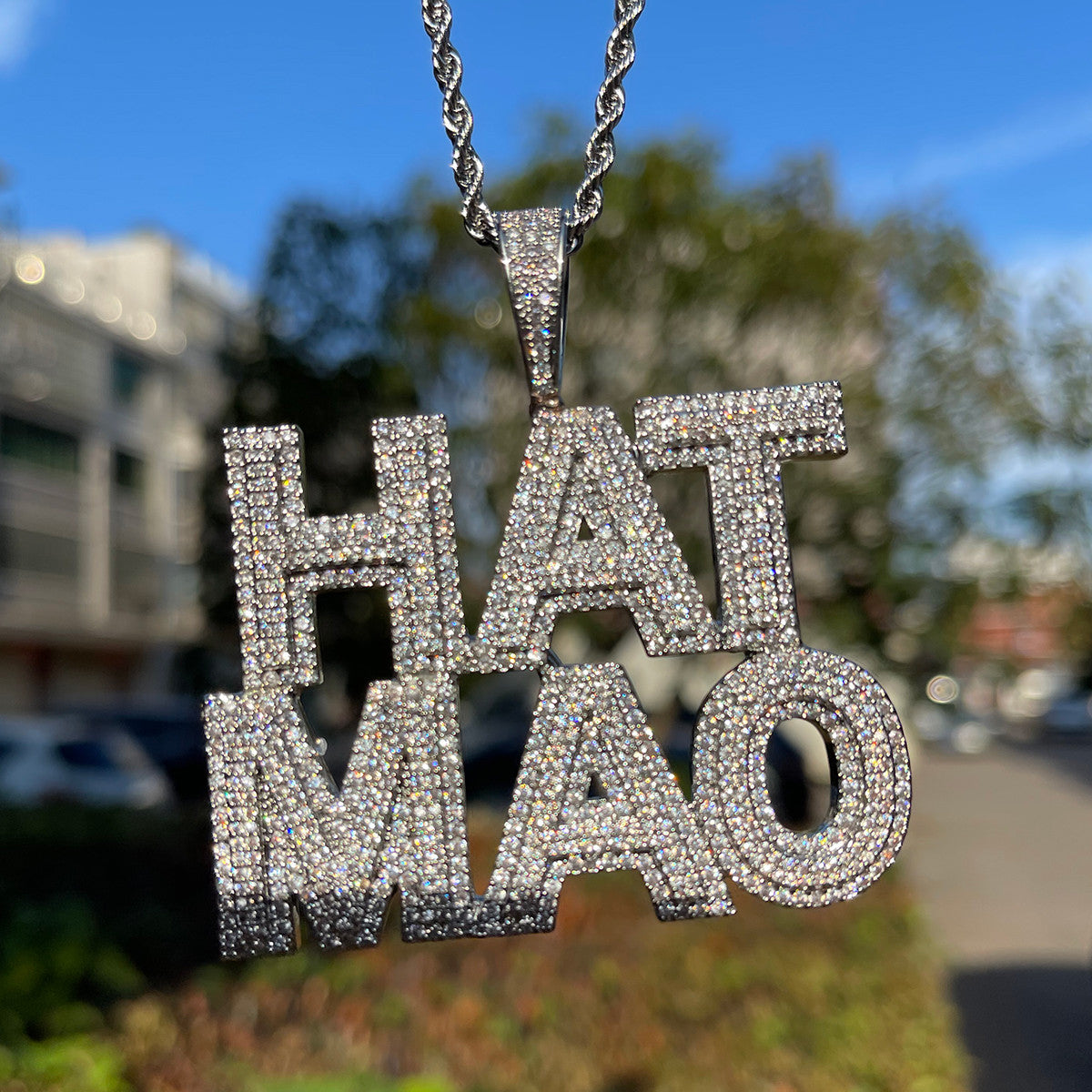 ALL CAP | Bold Capitalized Iced Prong Set Custom Made Nameplate Pendant