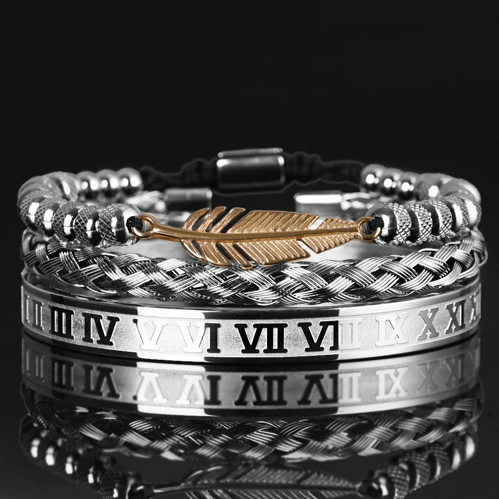 Mens Luxury No Fade Stainless Steel Iced Blinged Out 3 Piece Bracelet Set Combos