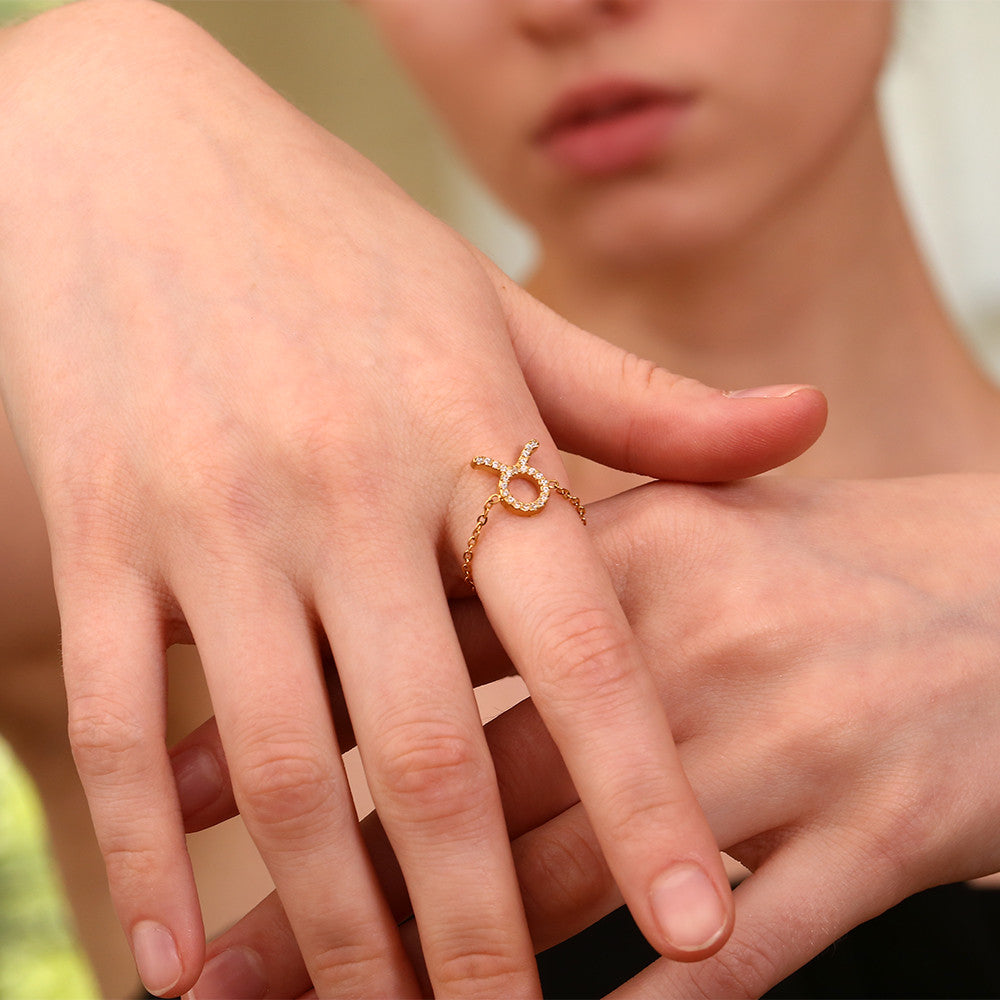 Ladies Waterproof 18k Gold Stainless Steel 12 Constellation Bling Adjustable Zodiac Rings