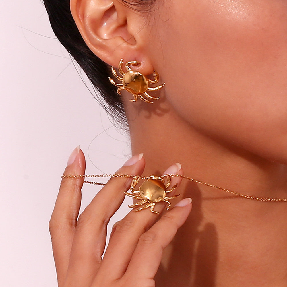 Ladies 18k Gold Silver Summer Ocean Series Crab Stud Water Resistant Earrings