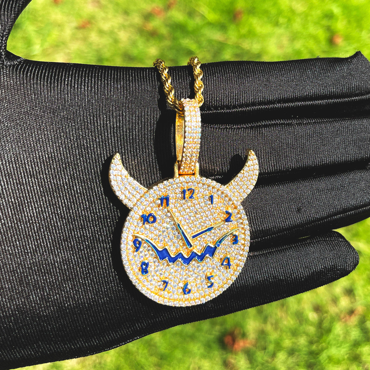 Illusion Of Time | Prong Set VVS Diamond Stone Iced Evil Clock Pendant