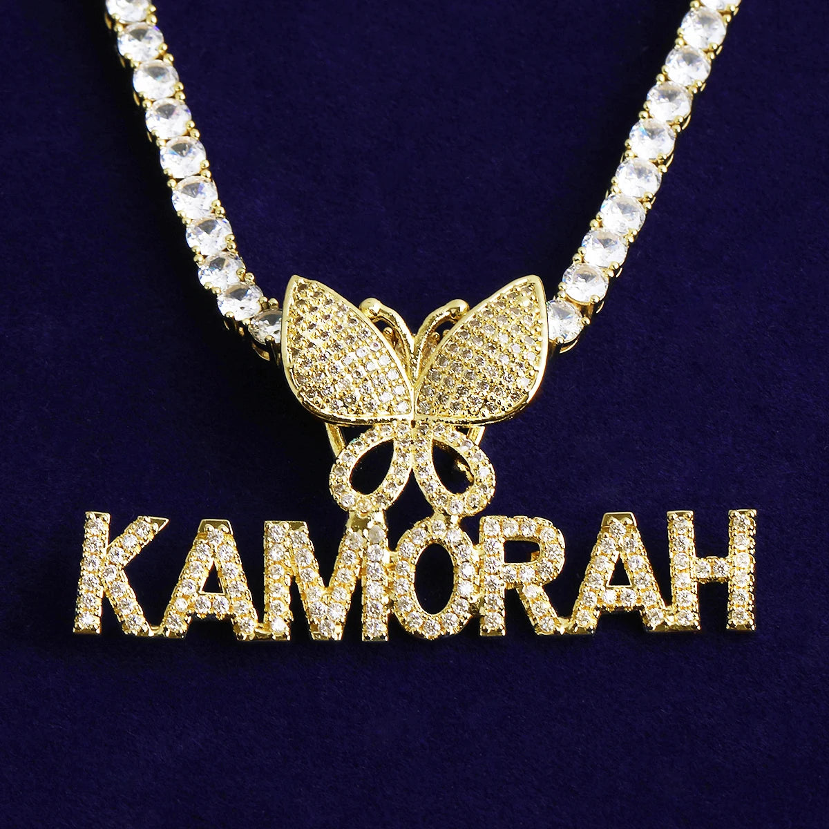 Butterfly Bail | Custom Made VVS Diamond CZ Name Plate Street Wear Pendant