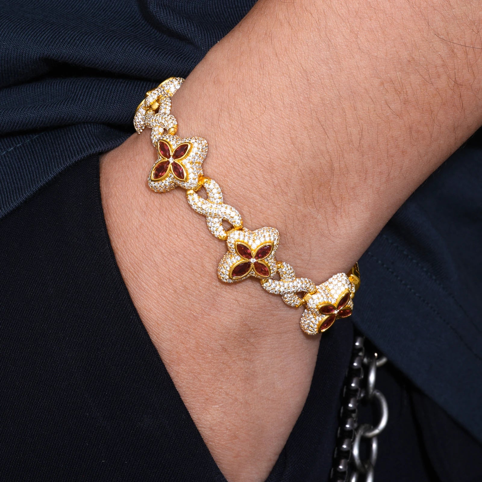 Clover Star | 925 Sterling Silver Moissanite Diamond  Iced Clover Star Infinity Bracelet