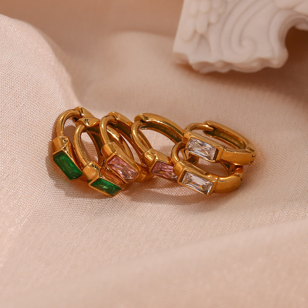 18k Gold Solid Stainless Steel Waterproof Dainty Cute Girl's Mini Size CZ Hoop Earrings