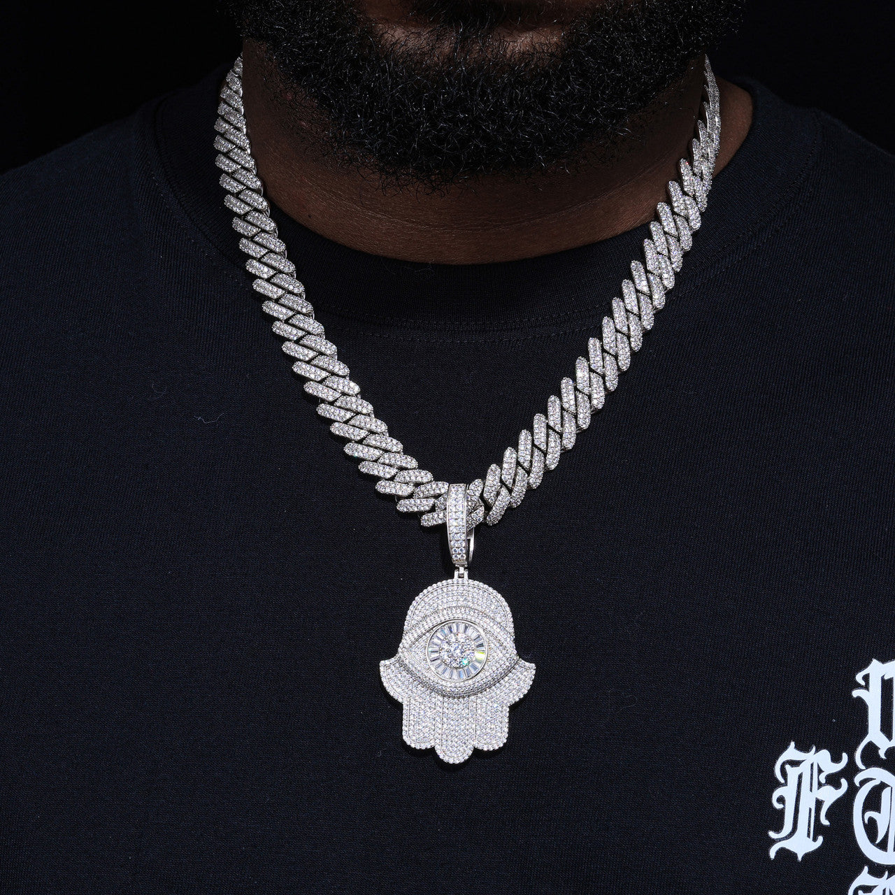 Iced Evil Eye | Moissanite Diamond Luxury 925 Silver Iced Blinged Out Fatima Hamsa Hand Pendant