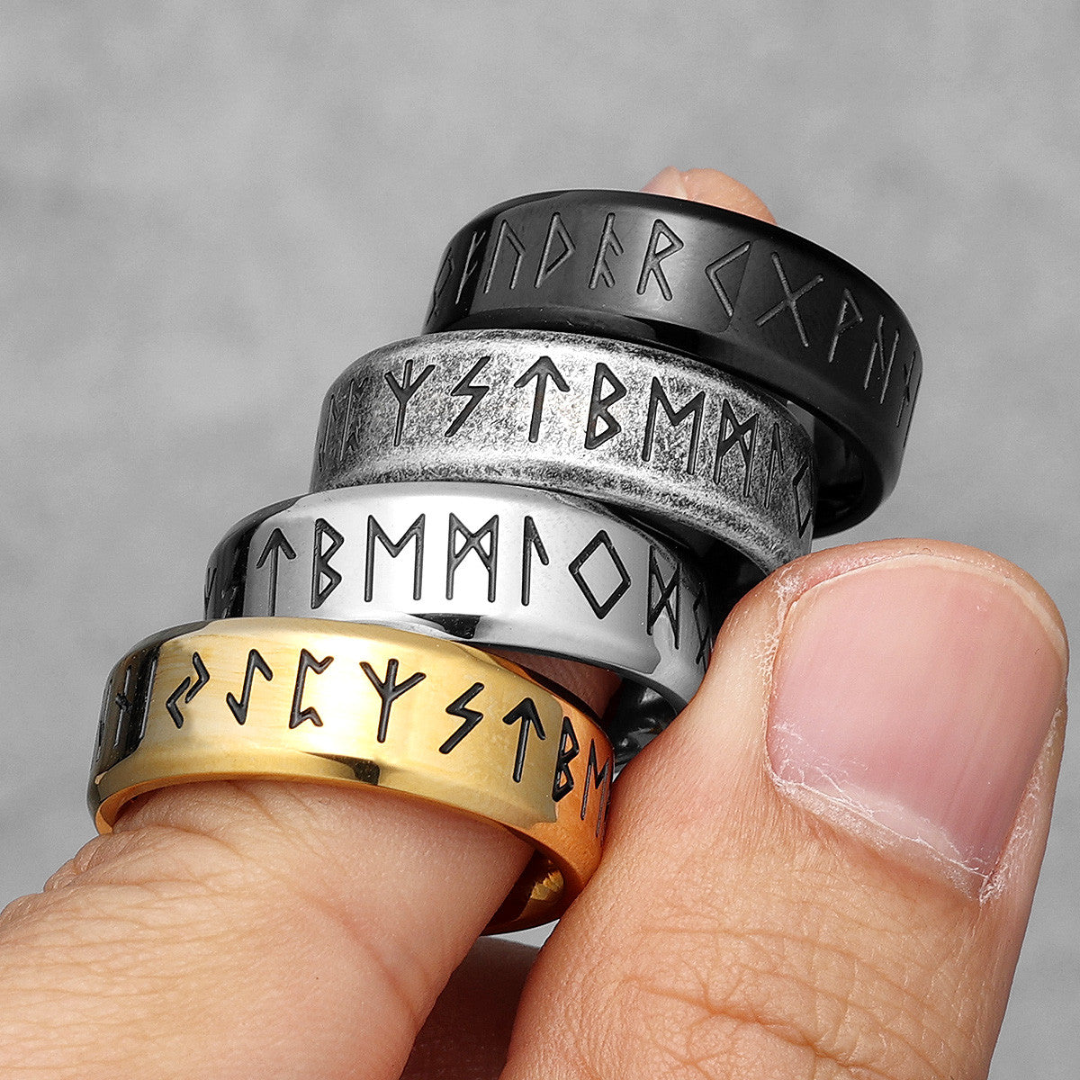 Runes | 316L Solid Stainless Steel Vintage Look Mythical Viking Men's Rings