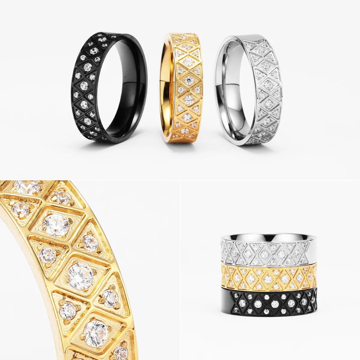 Ancient Aesthetic | 14k Gold Black Over Solid No Fade Stainless Steel Gemstone Rings