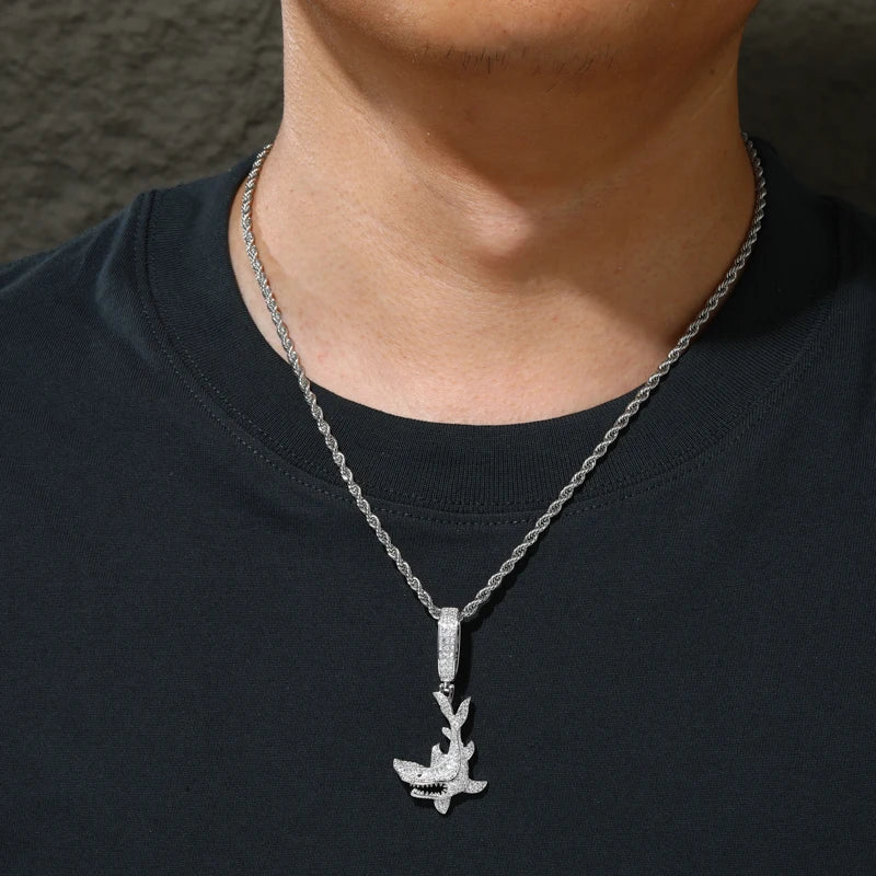Shark Out Of Water | 925 Solid Silver Moissanite Diamond Shark Attack Hip Hop Pendant