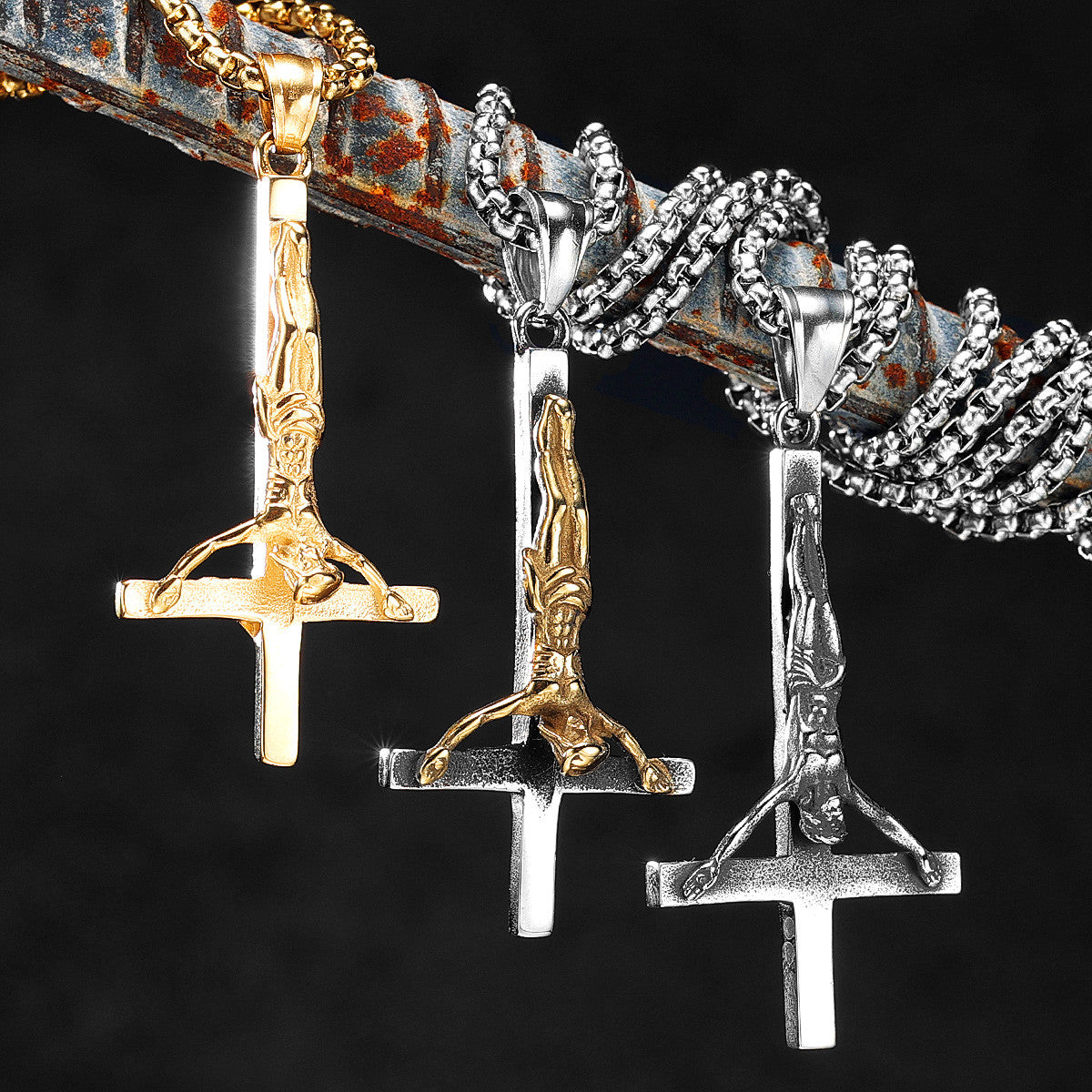 Inverted Religion | No Fade Solid Stainless Steel Upside Down Jesus Cross Pendant