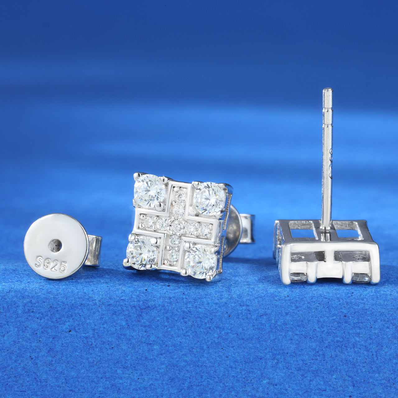 Solid Sterling Silver Iced Blinged Out Square Moissanite Diamond VVS Hip Hop Earrings