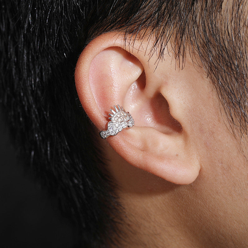 Sunny Clouds | Sterling Silver Moissanite Diamond Sun Rays Clouds Clip On Earrings