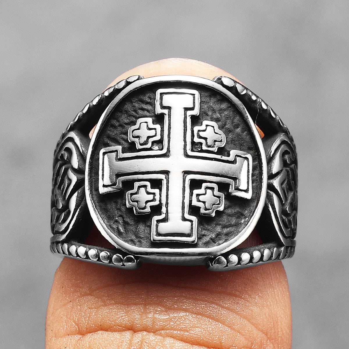 Crusader Cross Collection | 316L No Fade Stainless Steel Jerusalem Cross Spiritual Rings