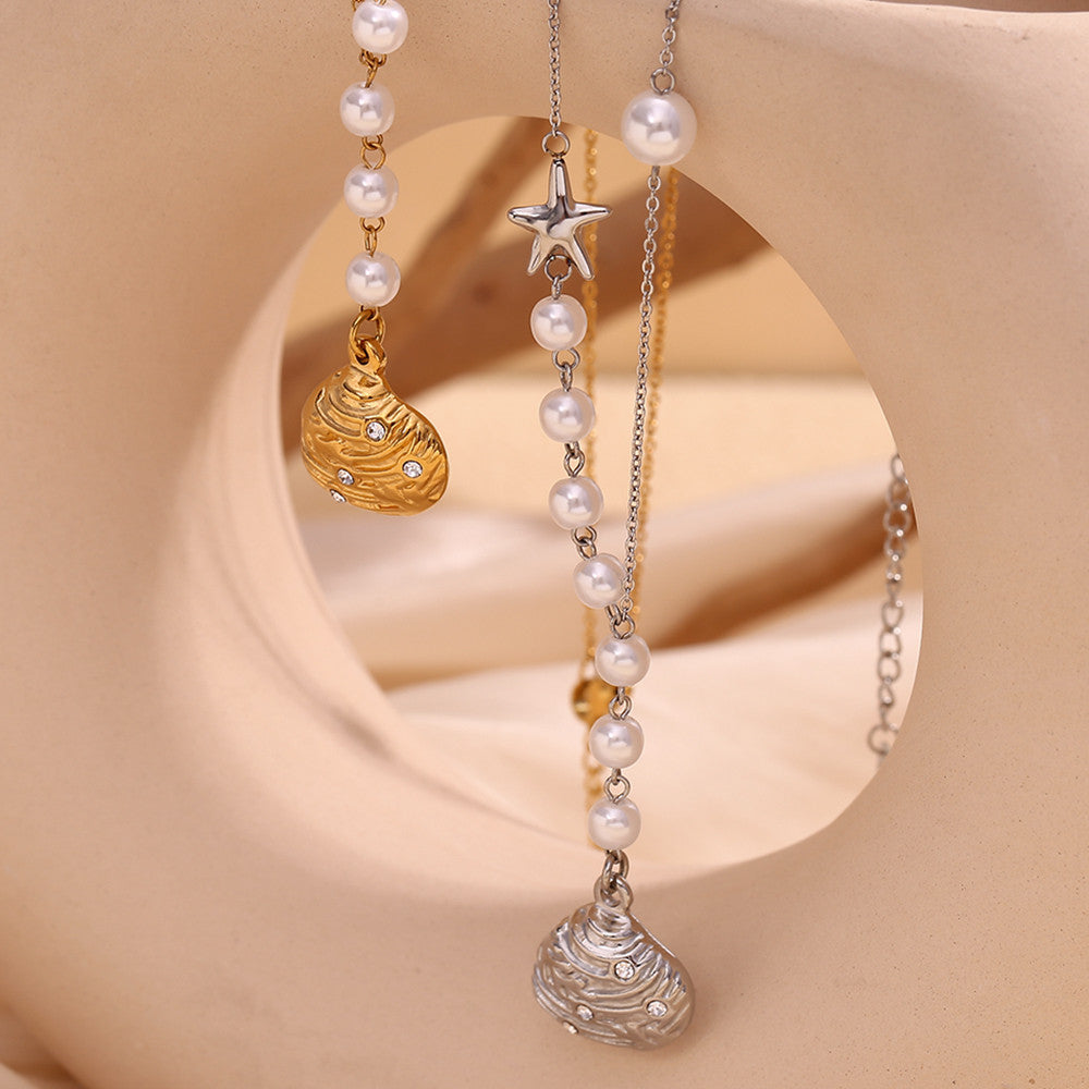 18k Gold Silver Stainless Steel Waterproof Seashells Starfish Pendants Necklace