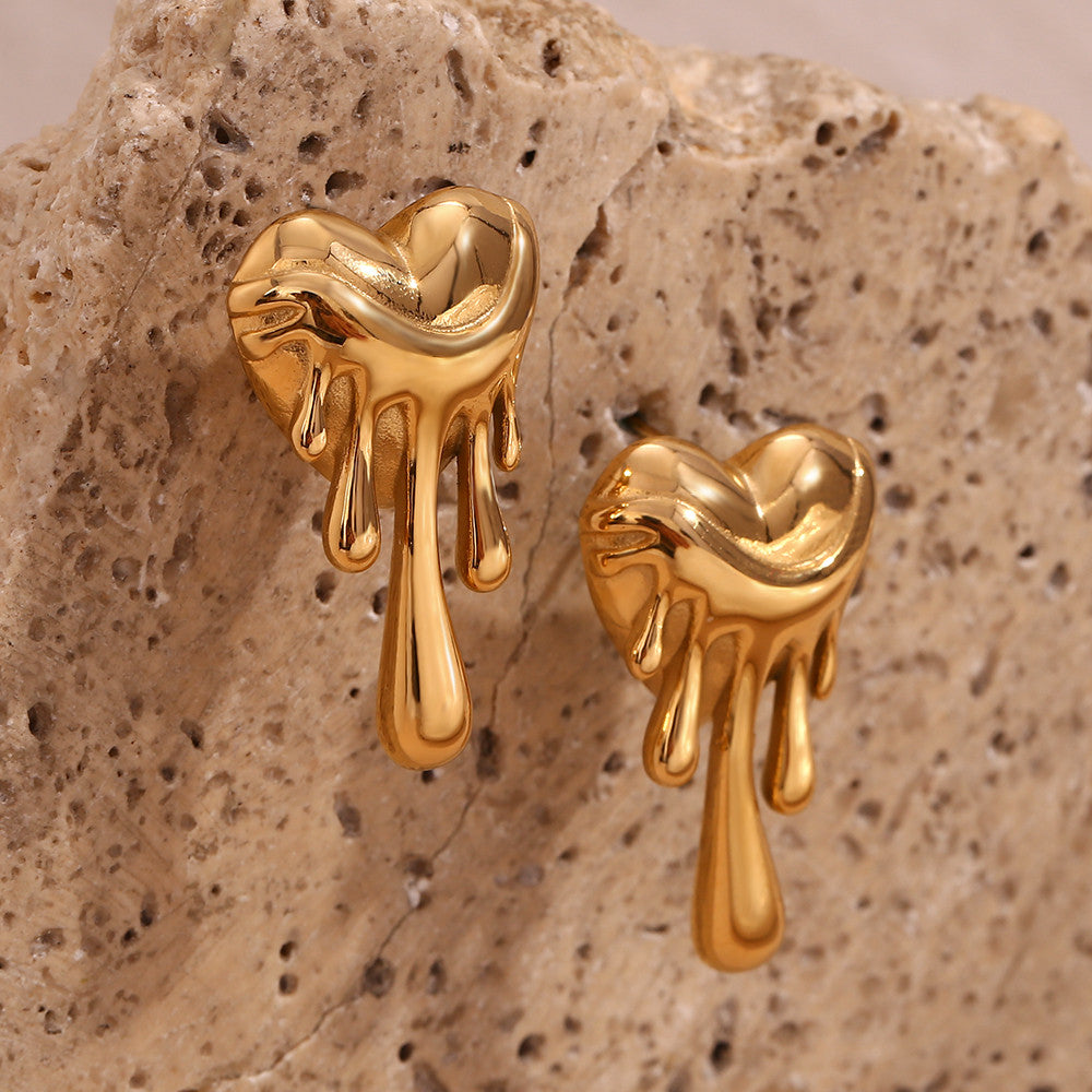 18k Gold Heart Melting Love Waterproof Stainless Steel Earrings