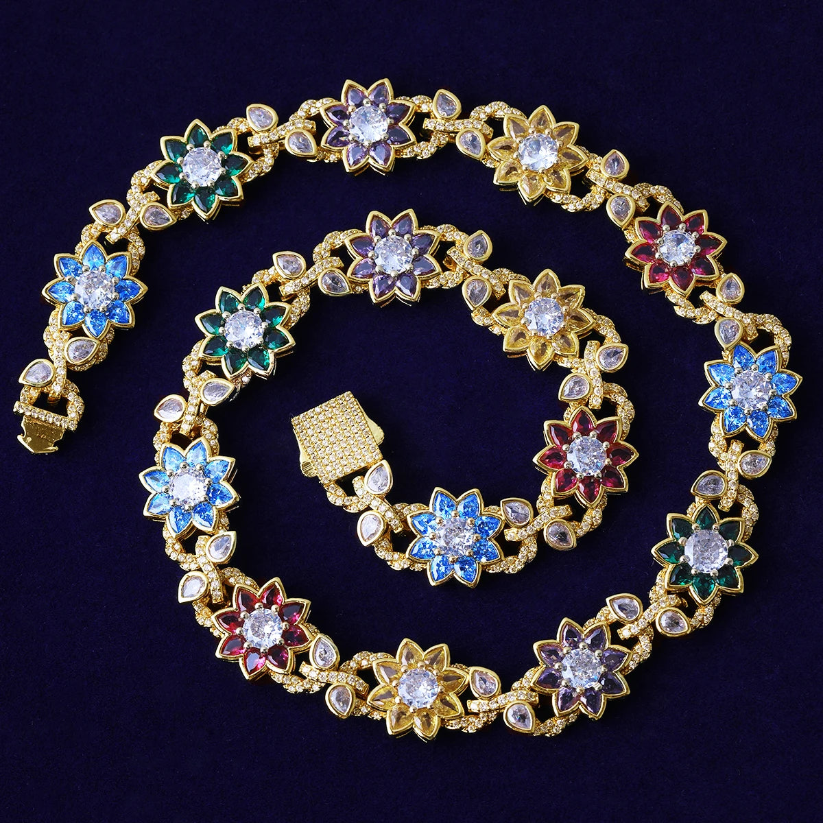 Flower Burst | VVS Diamond CZ 5AA+ Colorful Iced Blinged Out Flower Link Necklace