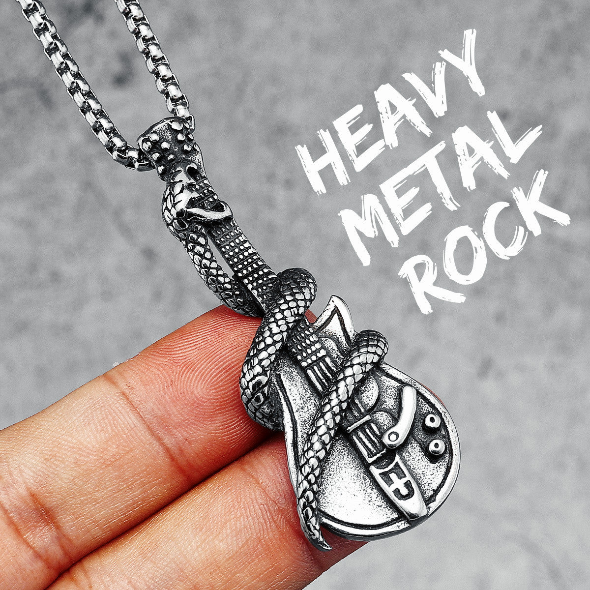 Heavy Metal | Solid No Fade Stainless Steel Snake Guitar Rock Legend Pendant