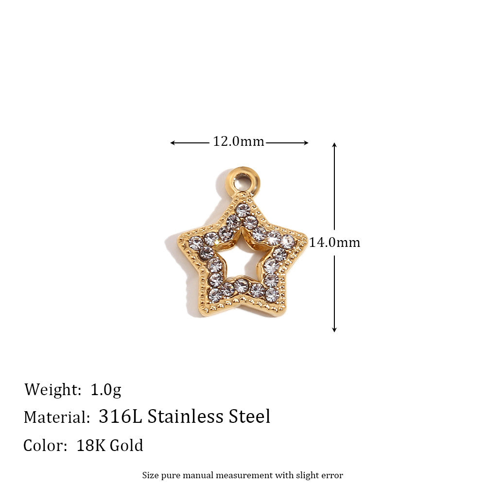Charms | 18k Gold Stainless Steel No Fade Bead Heart-shaped Key Rainbow Necklace Charms