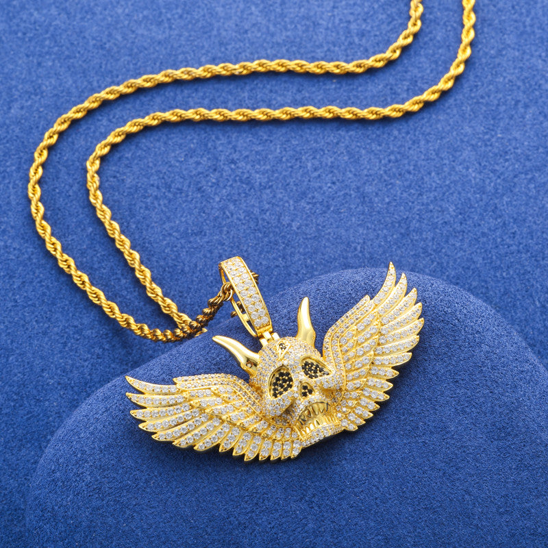 The Fallen | Solid 925 Silver Moissaite Diamond Fallen Angel Wings Demon Hip Hop Pendant