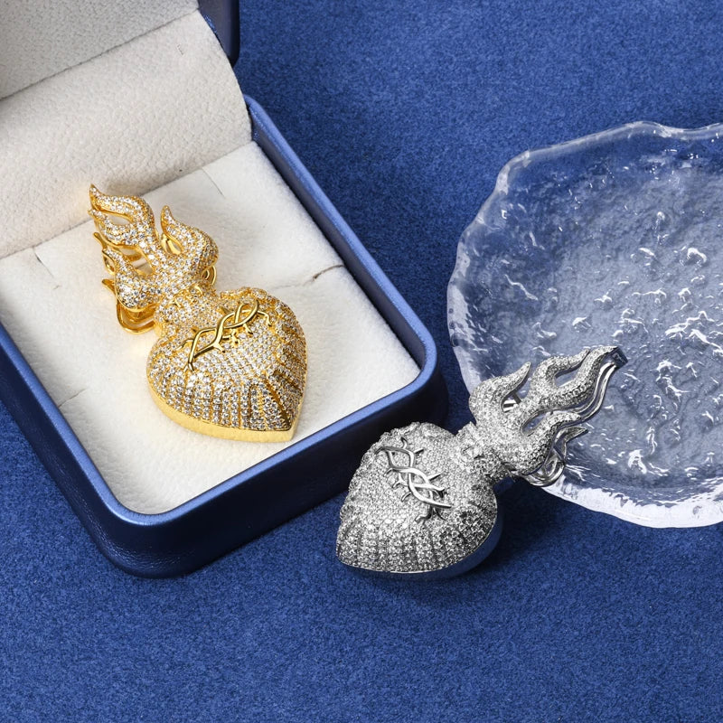 Hearts Of Fire | Moissante Diamond 925 Silver Jesus Heart  Crown Of thorns Hip Hop Pendant