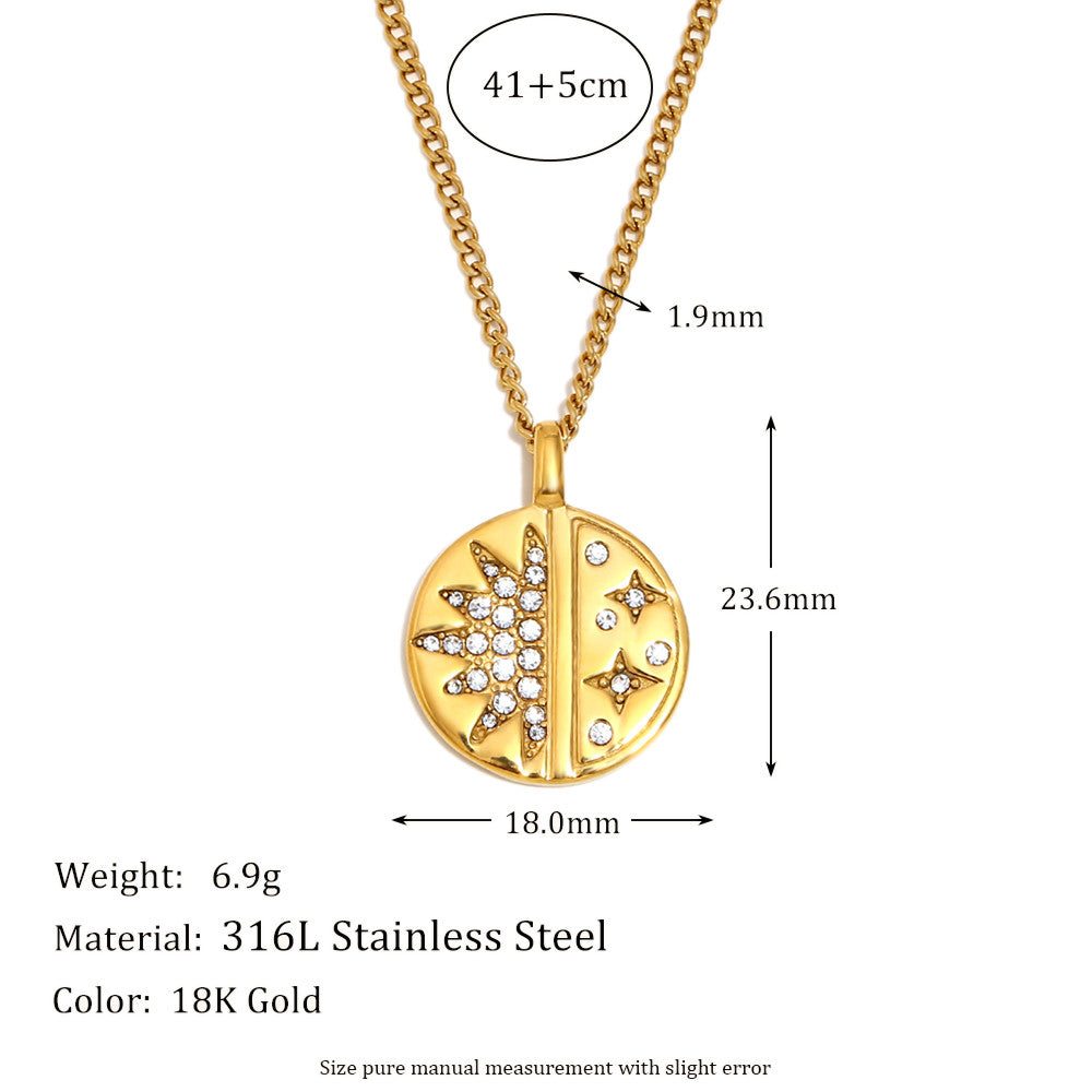 Ladies No Fade 18k Gold Stainless Steel Exquisite Round Zircon Star Pendant Necklace