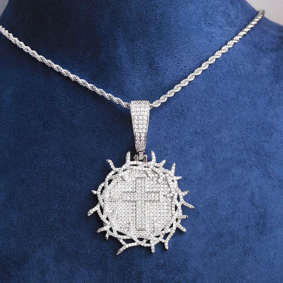 Shield Of Thorns | VVS Diamond CZ Iced Blinged Out Shield Cross Hip Hop Pendant