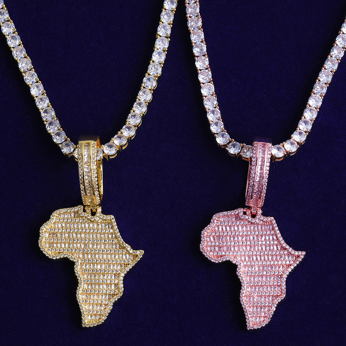 Mother Africa | VVS Diamond CZ Prong Set Africa Continent Hip Hop Baguette Stone Pendant