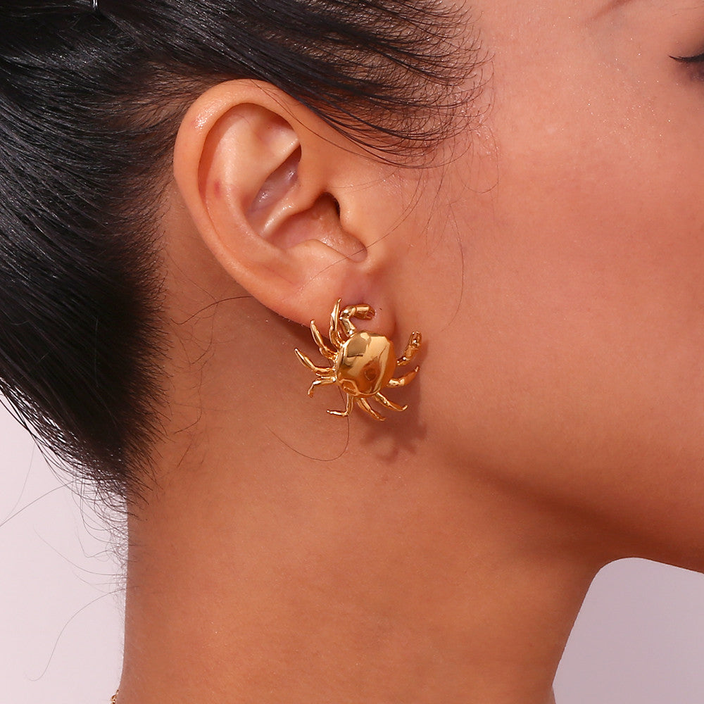 Ladies 18k Gold Silver Summer Ocean Series Crab Stud Water Resistant Earrings