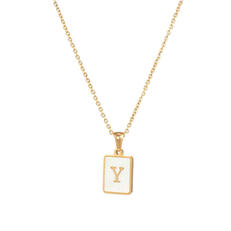 18k Gold Over Stainless Steel Mother of Pearl Shell Tarnish Free Initial Necklace