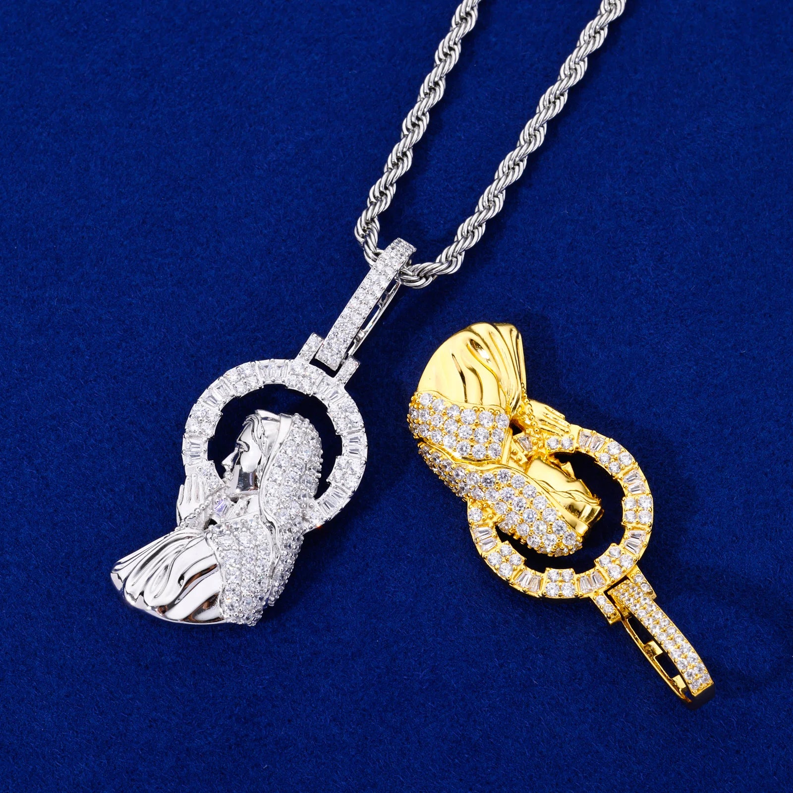 Mary | 925 Sterling Silver Moissanite Diamond Praying Virgin Mary Pendant Necklace