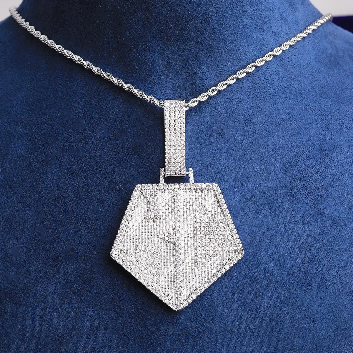 Pentagon | Iced Blinged Out Initial KC Hip Hop Pendant Chain Necklace