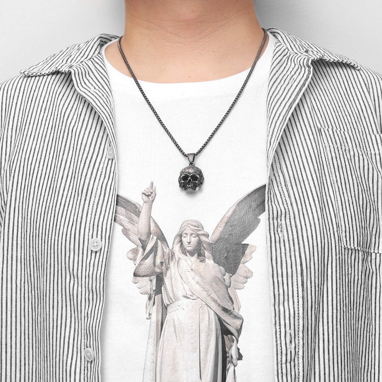 Men's Stainless Steel Black Skull Vintage Hip Hop Street Wear Pendant Chain Necklace