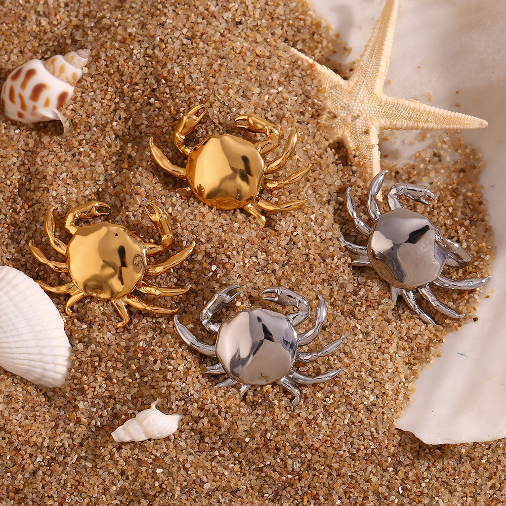 Ladies 18k Gold Silver Summer Ocean Series Crab Stud Water Resistant Earrings