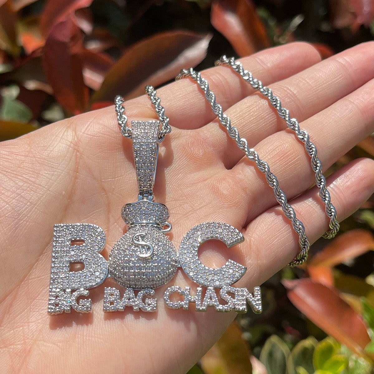 Big Bag Chasin | Iced Money Bag Blinged Out VVS Diamond CZ Hip Hop Pendant