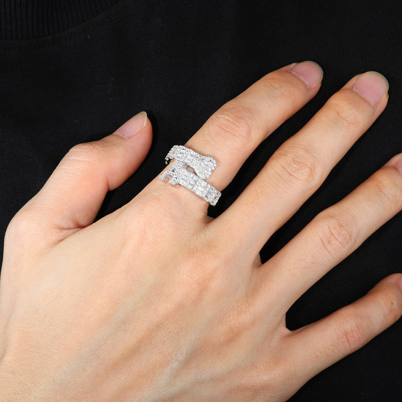 Moissanite Diamond Baguette Custom Initial Letter Heart Sterling Silver Hip Hop Rings