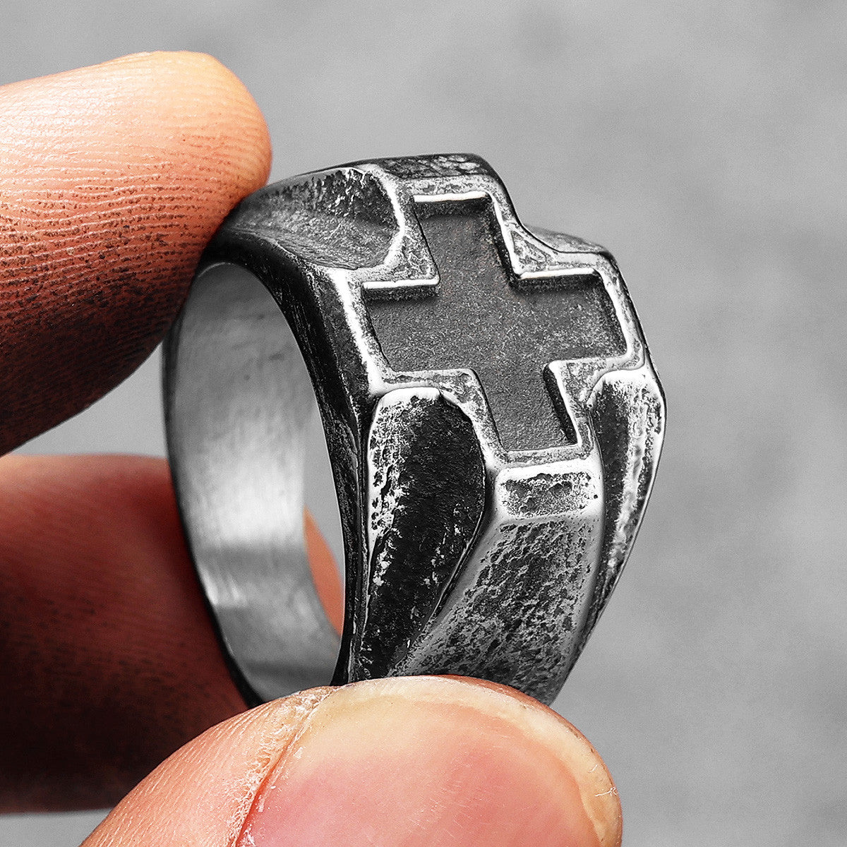 Vintage Black Cross | 316L Stainless Steel Ancient Look Amulet Style Ring