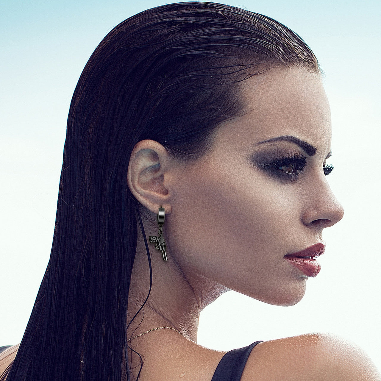 14k Gold Silver Black Over No Fade Stainless Steel Pistol Gun Hip Hop Huggie Earrings