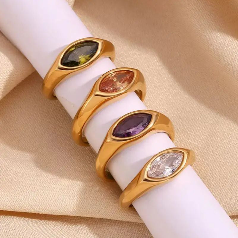 All Seeing | Cubic  Zircon Gem Eye 18k Gold No Fade Stainless Steel high Fashion Rings