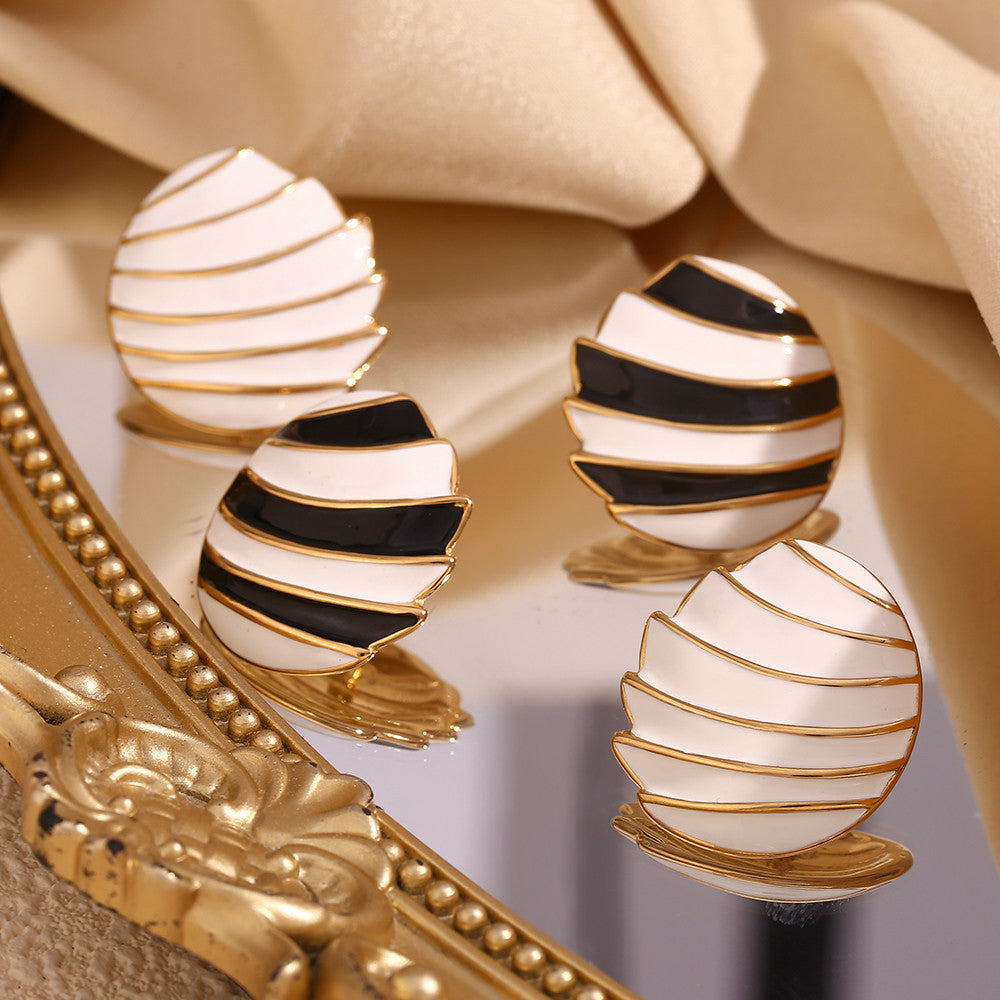 18k Gold Sail Shaped Enamel Stainless Steel Waterproof Earrings