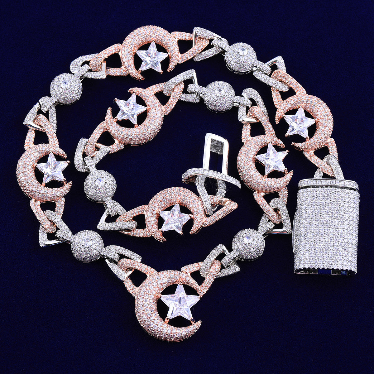 Crescent Moon Star | VVS Diamond CZ Spiritual Celestial Link Hip Hop Chain Necklace