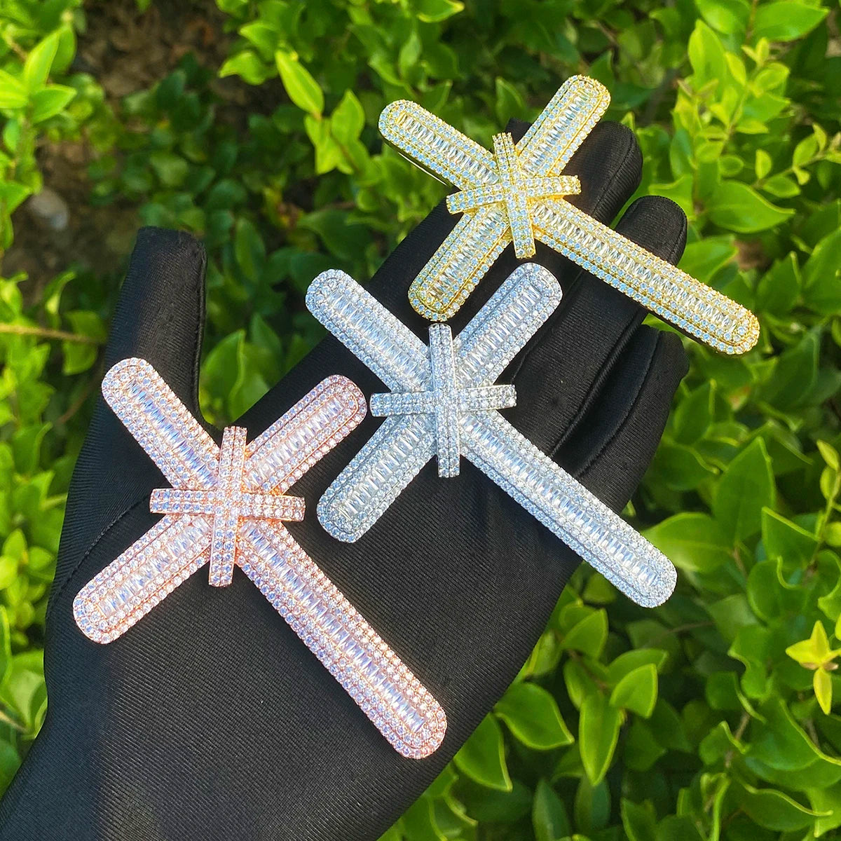 The Ribbon Cross | Iced Blinged Out Baguette VVS Diamond CZ Pendant