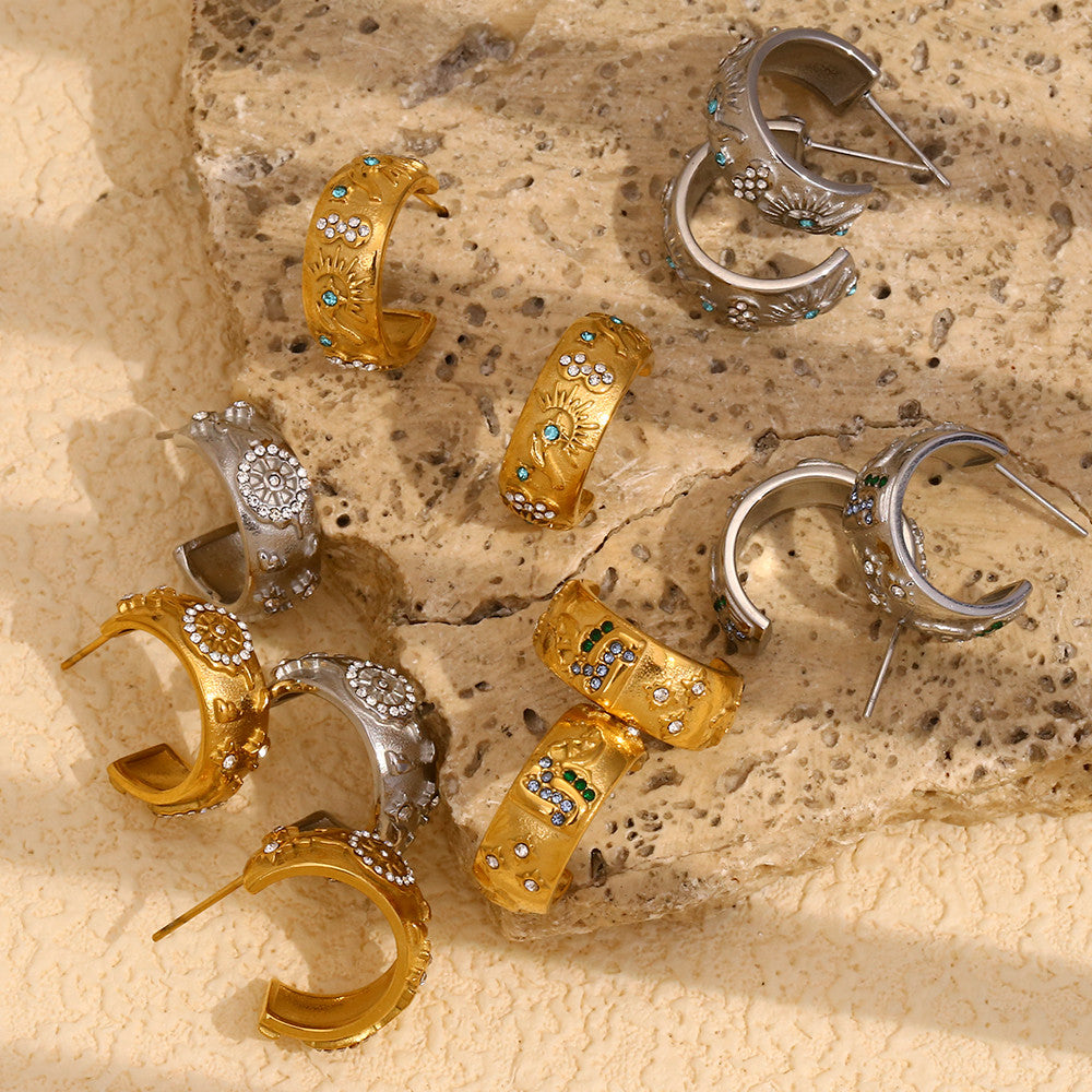 18k Gold Silver Stainless Steel Waterproof Lover World Tarot Cards Series Stud Earrings