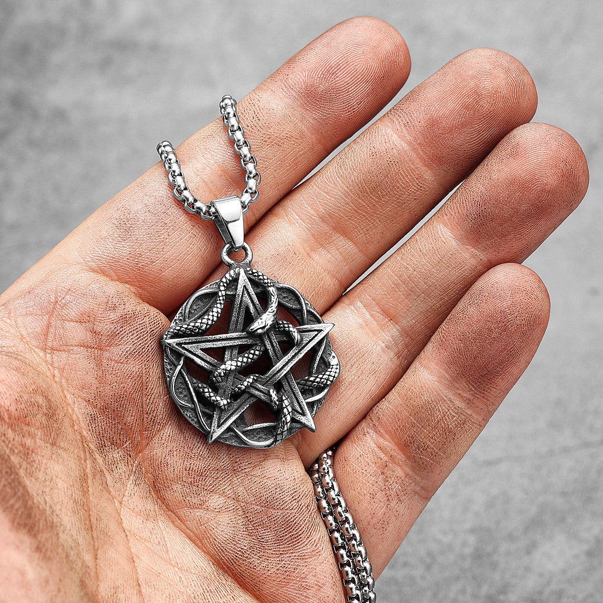 Evil Within | 316L No Fade Stainless Steel Vintage Black Pentagram Snake Hip Hop Pendant