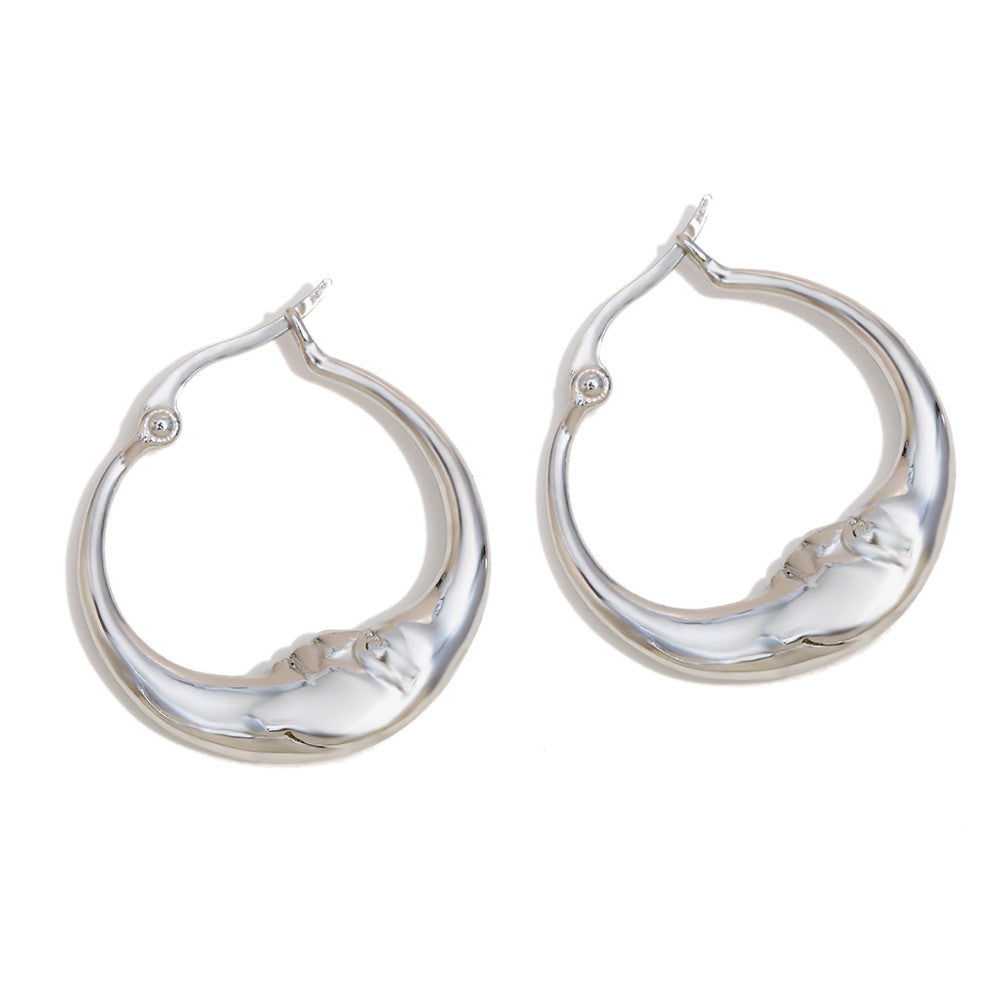 18k Gold Silver Waterproof Stainless Steel Abstract Half Moon Hoop Earrings