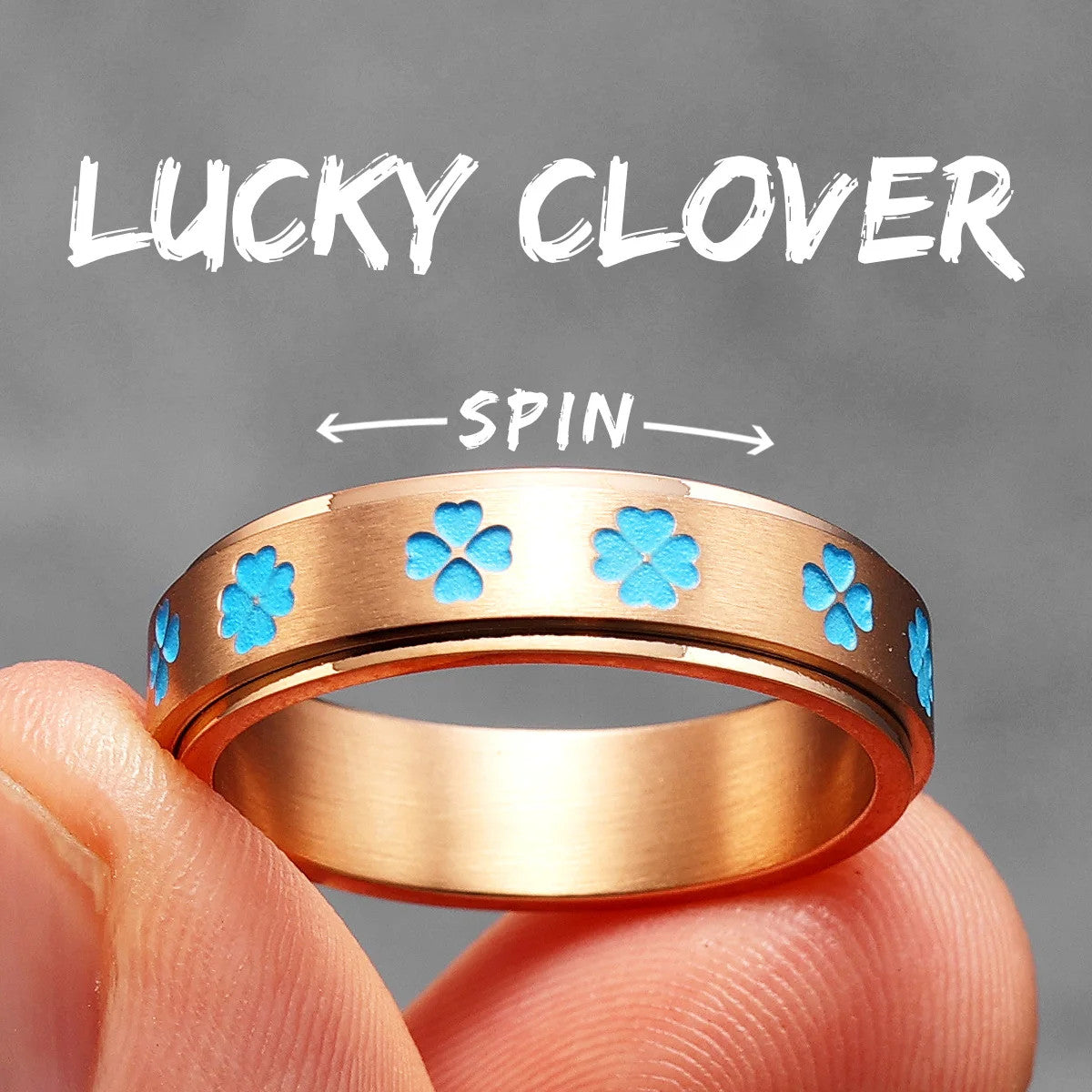 Lucky Clover | No Fade Solid Stainless Four Leaf Clover Fidget Spinner Men's Rings