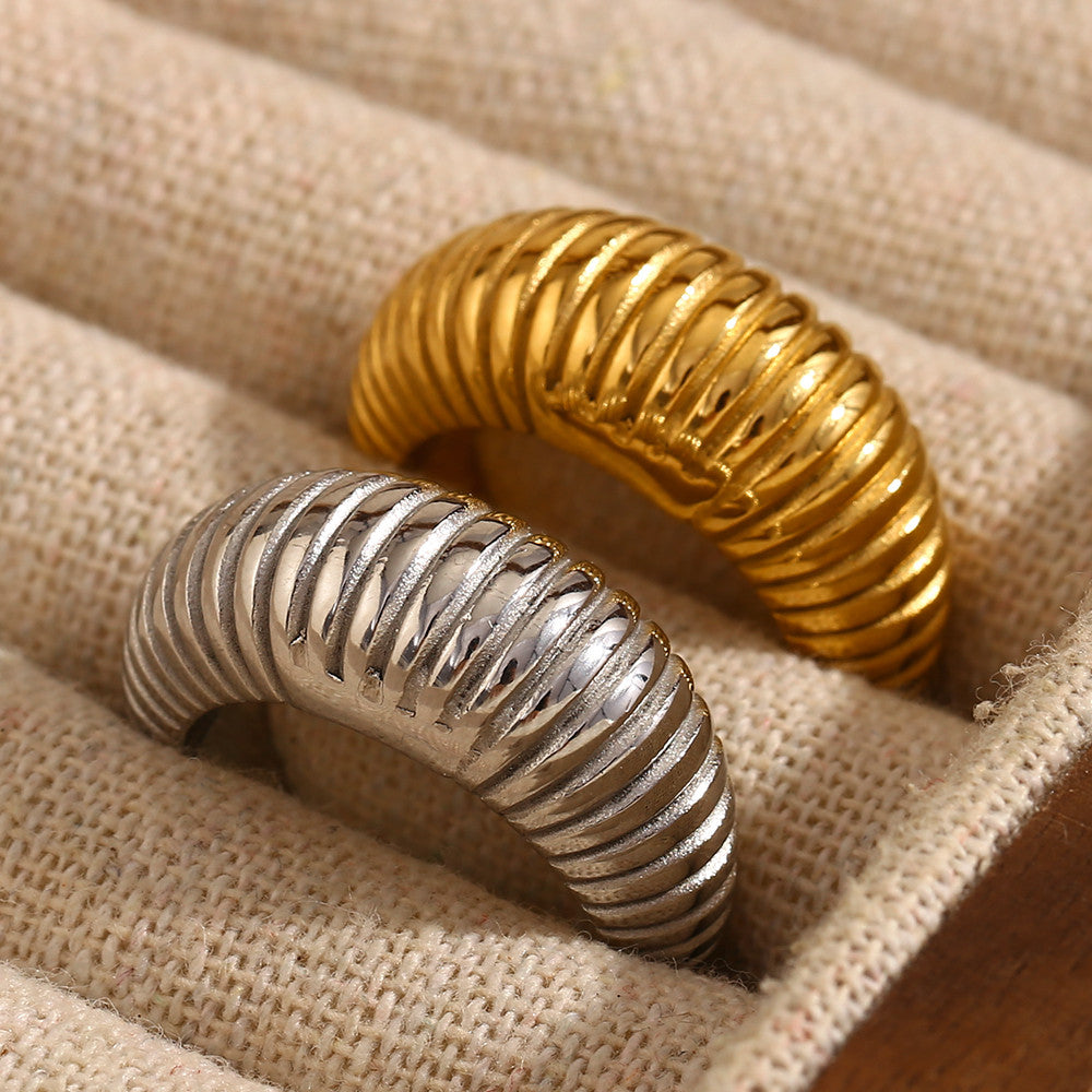 Women's Minimalist Style Thin Bread 18k Gold Waterproof Stainless Steel Ring