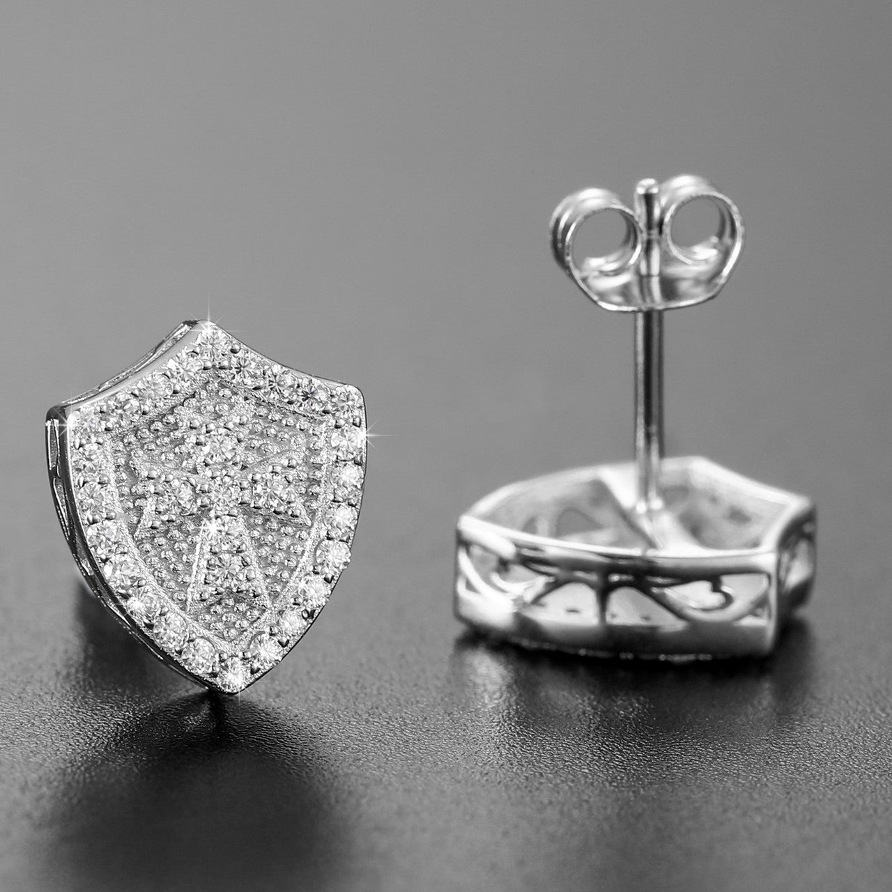 Knights Templar Shield Cross Spiritual VVS Diamond 14k Gold 925 Sterling Silver Hip Hop Earrings